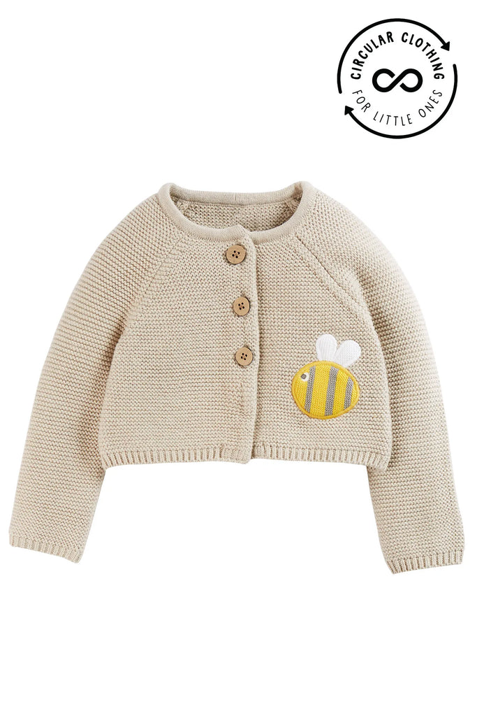 Frugi- Cute As A Button Cardigan Oatmeal/Buzzy Bee- Baby at the bank