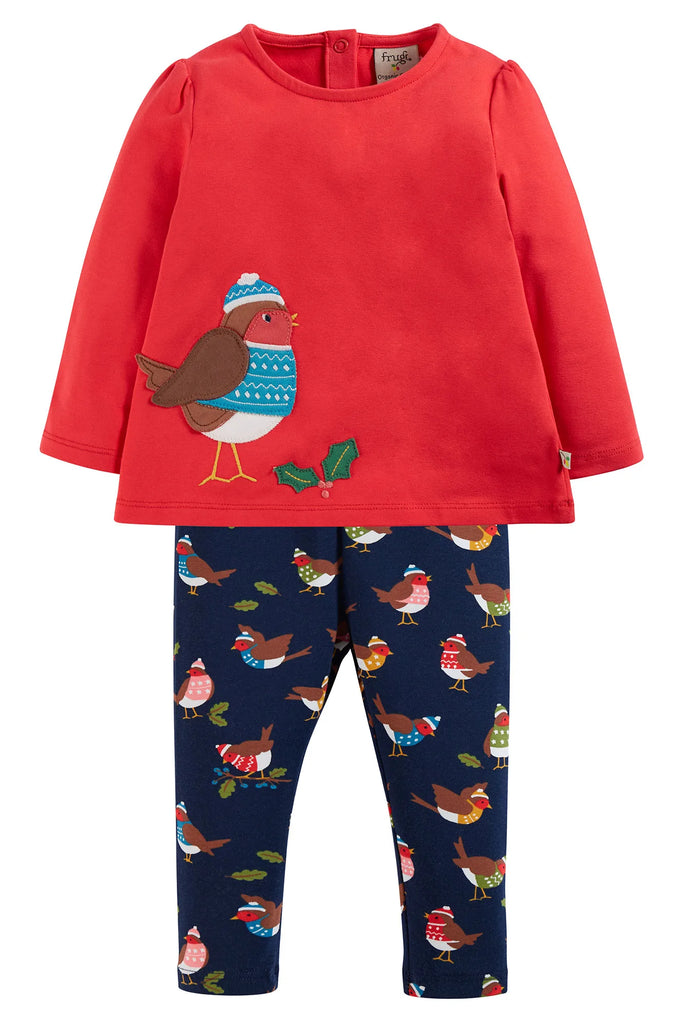 Frugi- Ola Outfit True Red/Indigo Robins- Baby at the bank