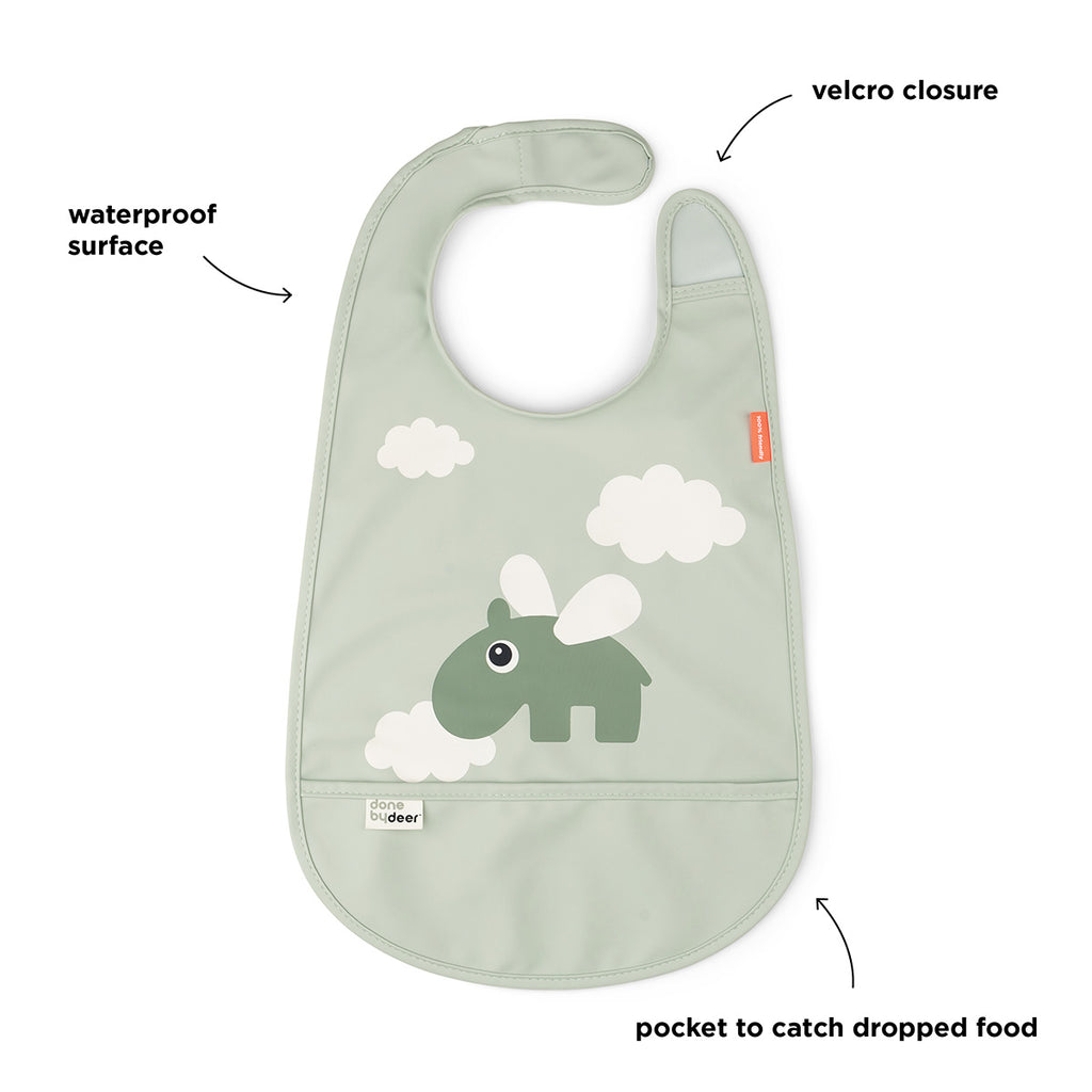 Done By Deer - Green Clouds Velcro Bib- Baby at the bank