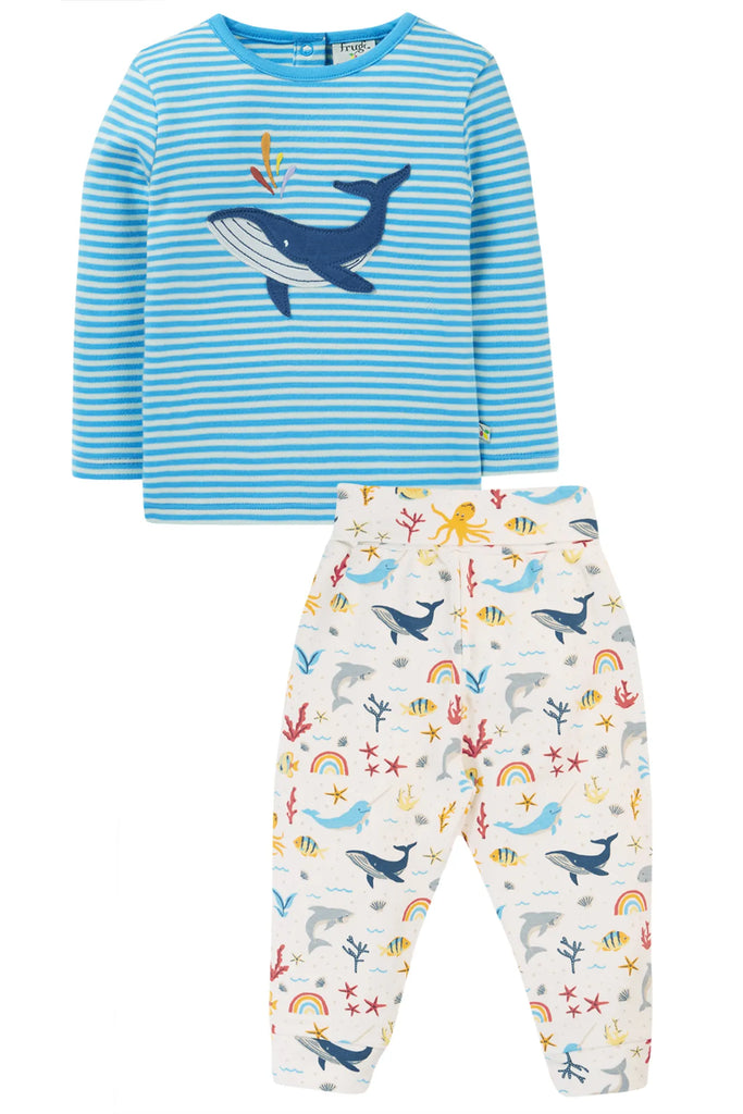 Frugi- Frankie Outfit White Rainbow Sea- Baby at the bank