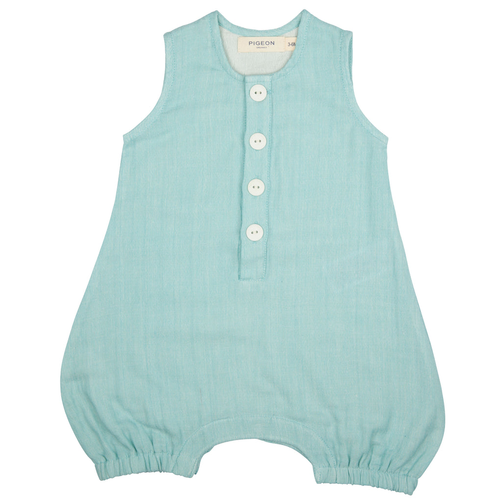 Pigeon Organics- Baby All In One Muslin Turqouise- Baby at the bank
