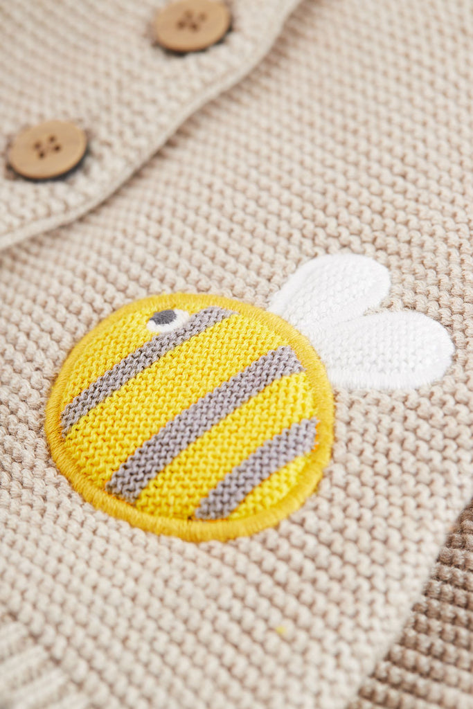 Frugi- Cute As A Button Cardigan Oatmeal/Buzzy Bee