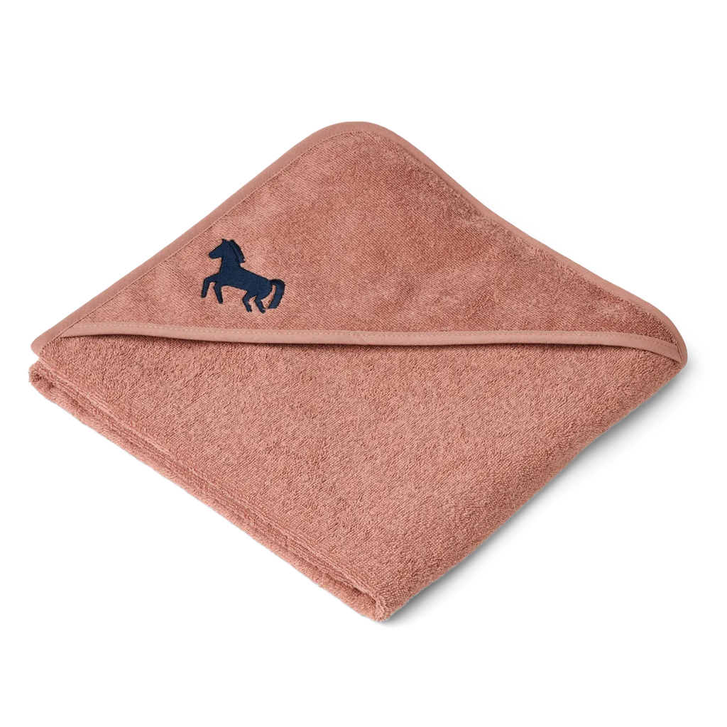 Liewood- Goya Hooded Towel Horses/Dark Rosetta- Baby at the bank