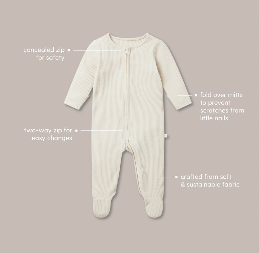 Mori- Ribbed Frill Zip Clever Pink Sleepsuit- Baby at the bank