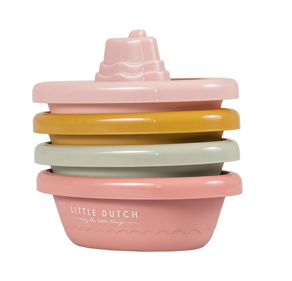 Little Dutch- Pink Stackable Bath Boats- Baby at the bank