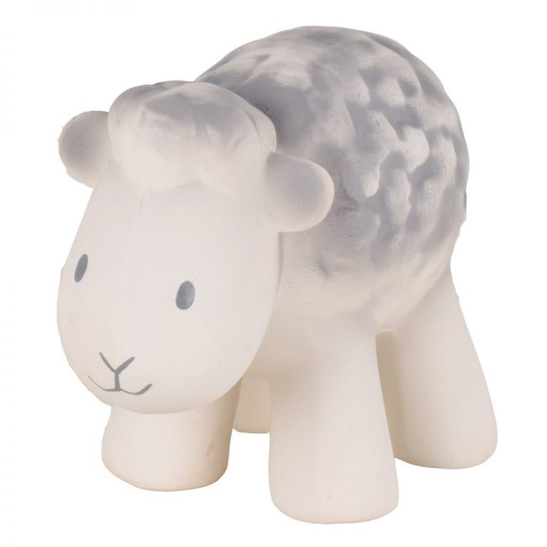 Tikiri- My 1st Tikiri Farm Sheep – Natural Rubber Rattle and Bath Toys- Baby at the bank
