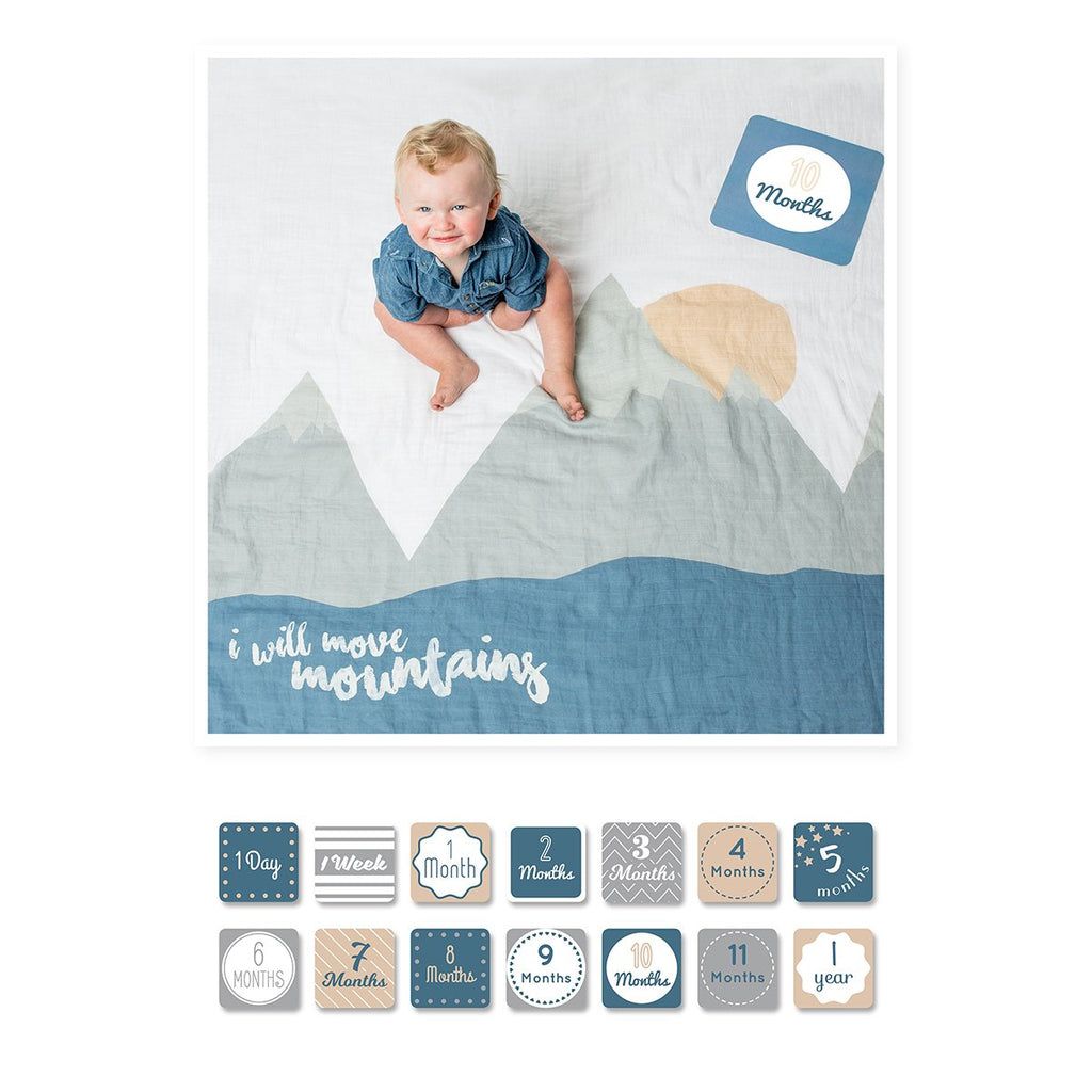 Lulujo - Milestone Card & Blankets I Will Move Mountains- Baby at the bank