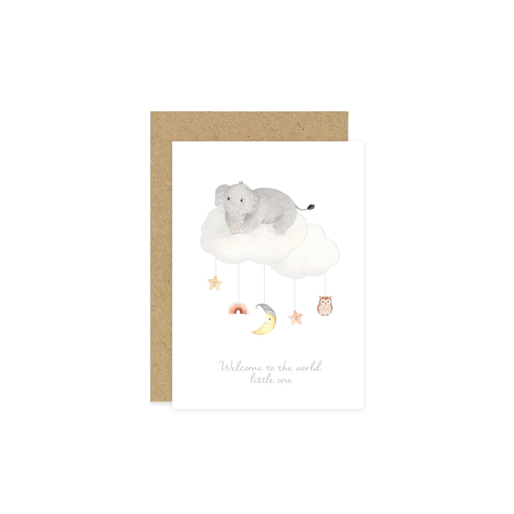 Little Roglets - Welcome Little One Elephant and Cloud Card- Baby at the bank