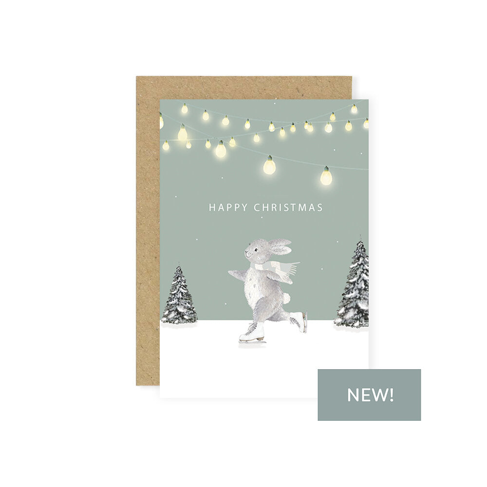 Little Roglets- Skating Bunny Christmas Card- Baby at the bank