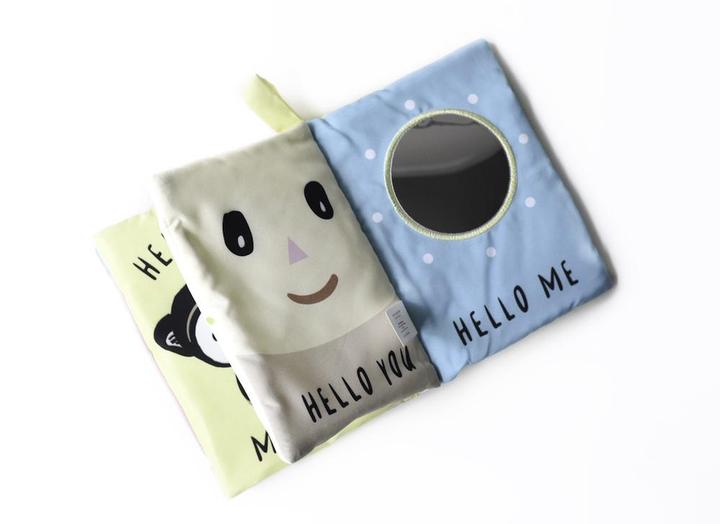 Wee Gallery- Hello You Hello Me Mirror Cloth Book- baby at the bank