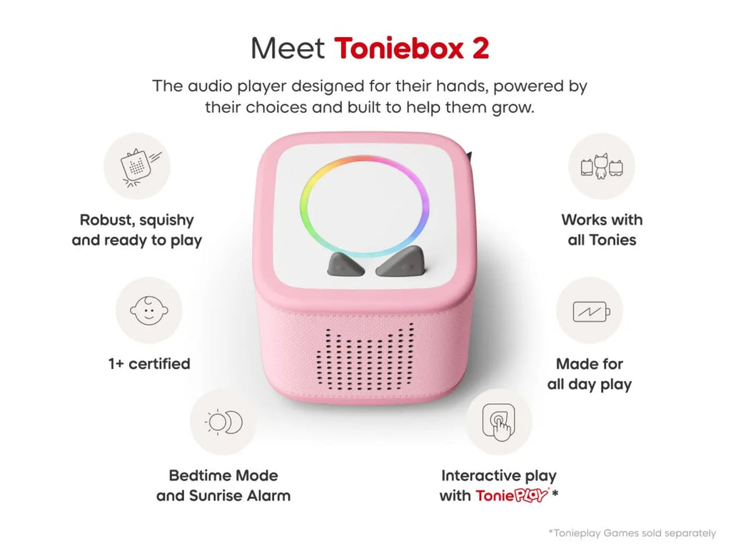 Tonies - Toniebox 2 Cloud Pink Starter Set Creative Tonie Rubie UK- Baby at the bank