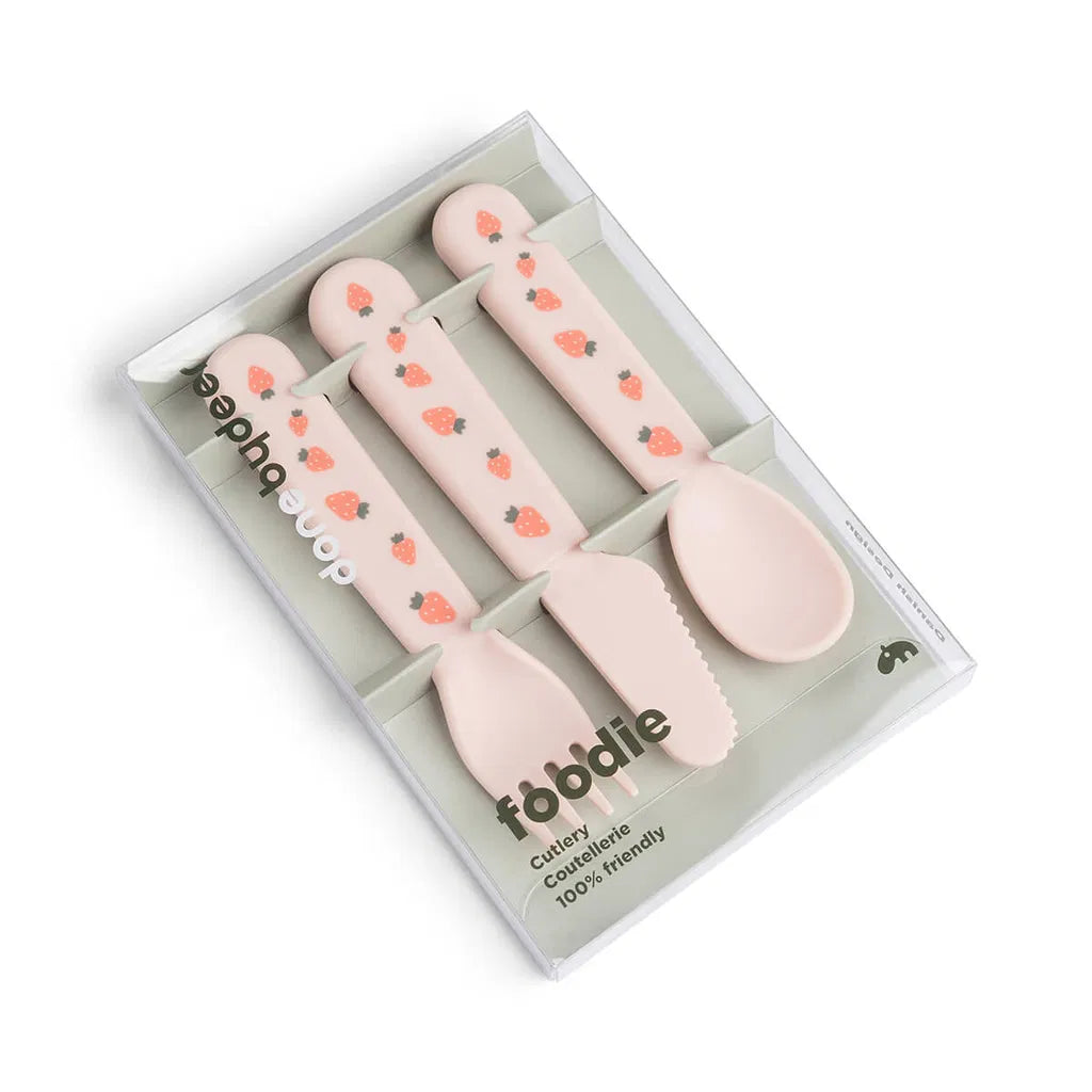 Done By Deer- Foodie Cutlery Set Tiny Farm Powder- Baby at the bank