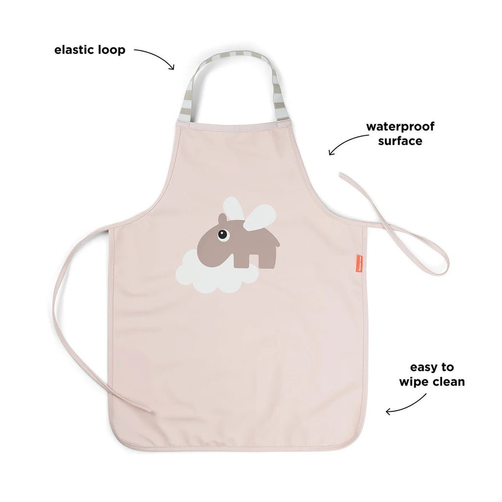 Done By Deer- Waterproof Kids Apron Happy Clouds Pink- Baby at the bank