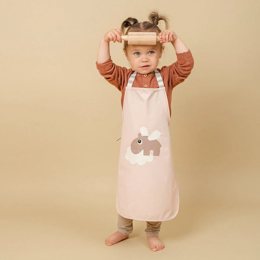 Done By Deer- Waterproof Kids Apron Happy Clouds Pink- Baby at the bank