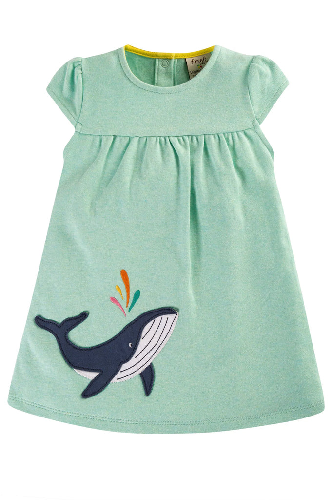 Frugi- Little Layla Dress Spring Mint Marl/Whale- Baby at the bank