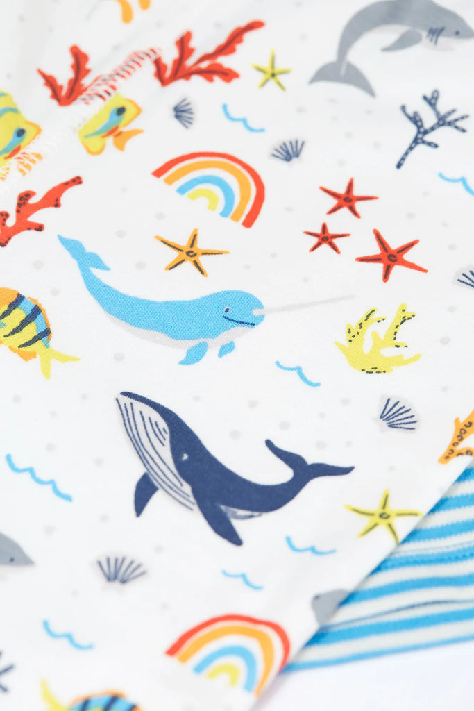 Frugi- Frankie Outfit White Rainbow Sea- Baby at the bank