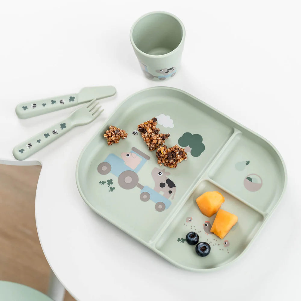 Done By Deer- Foodie Dinner Set w/suction Tiny Farm Green- baby at the bank