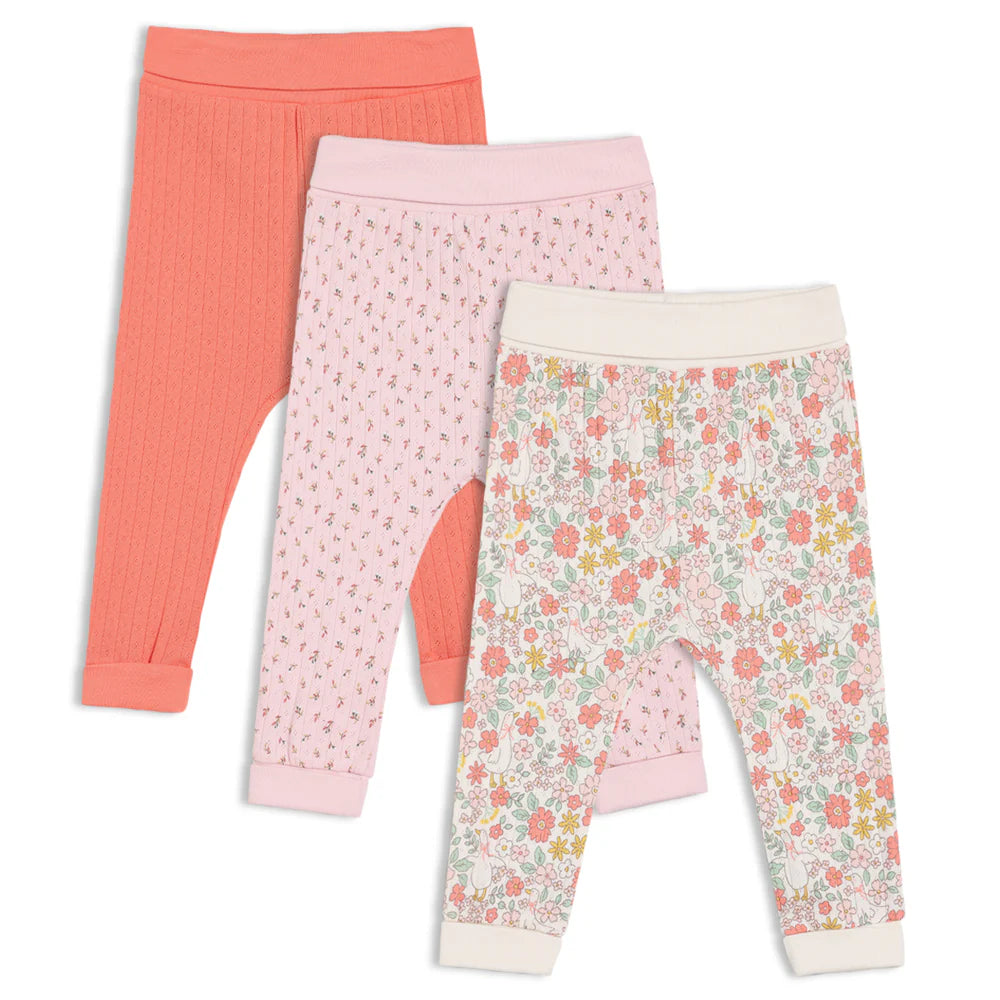 Minicuddles- Baby Girls 3pk Floral Printed & Solid Leggings Multicolour- Baby at the bank