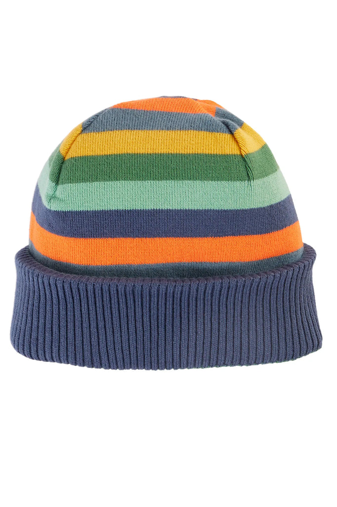 Frugi- Voyager Reversible Hat Navy Blue/Mountains- Baby at the bank