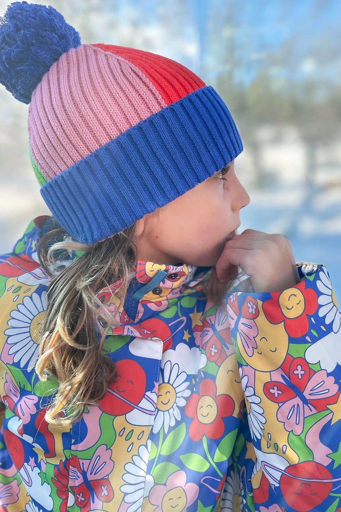 Frugi- Rainbow Rib Bobble Hat Blue Tang/Rainbow- Baby at the bank