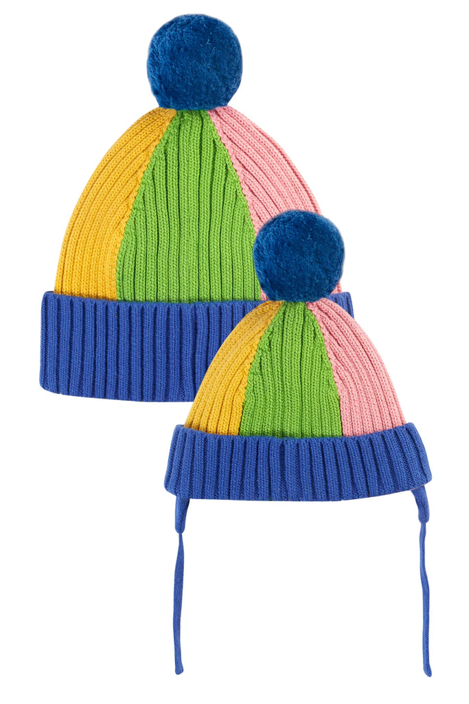 Frugi- Rainbow Rib Bobble Hat Blue Tang/Rainbow- Baby at the bank