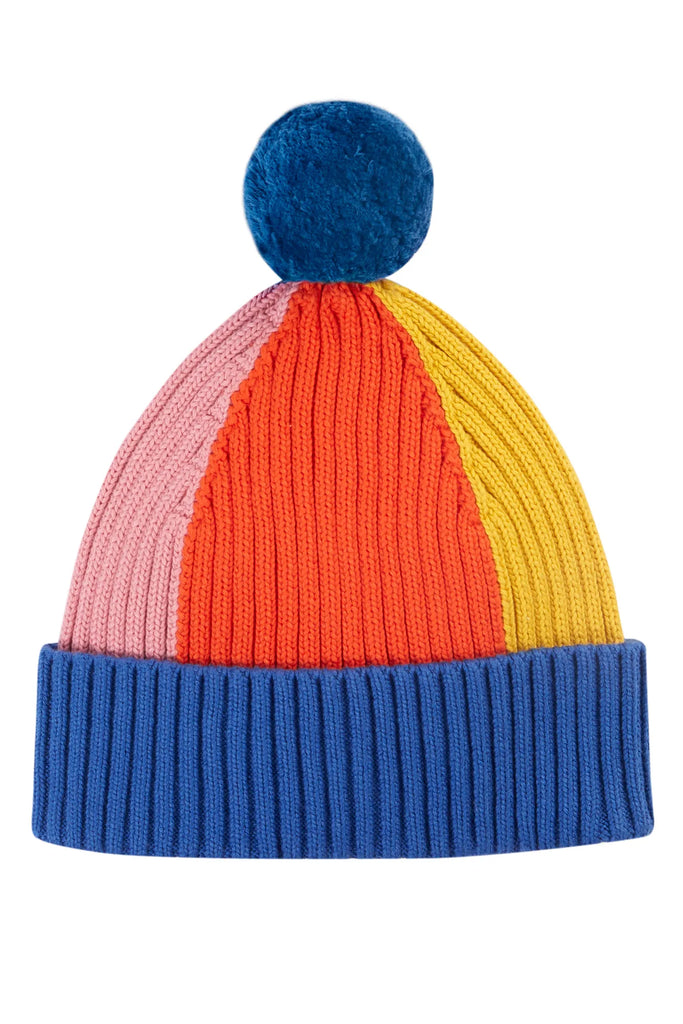 Frugi- Rainbow Rib Bobble Hat Blue Tang/Rainbow- Baby at the bank