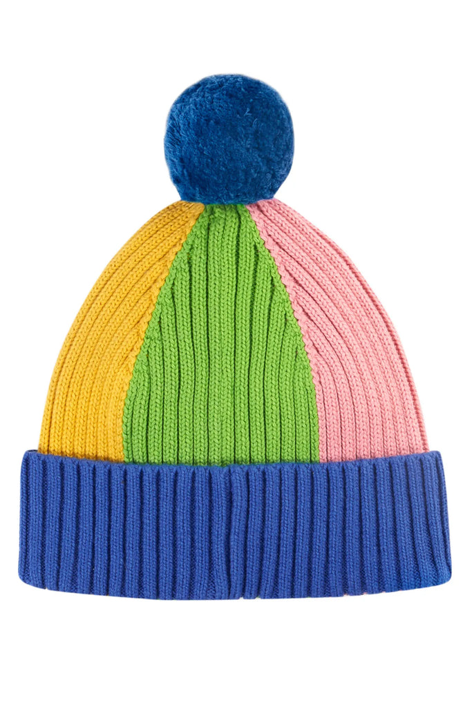 Frugi- Rainbow Rib Bobble Hat Blue Tang/Rainbow- Baby at the bank