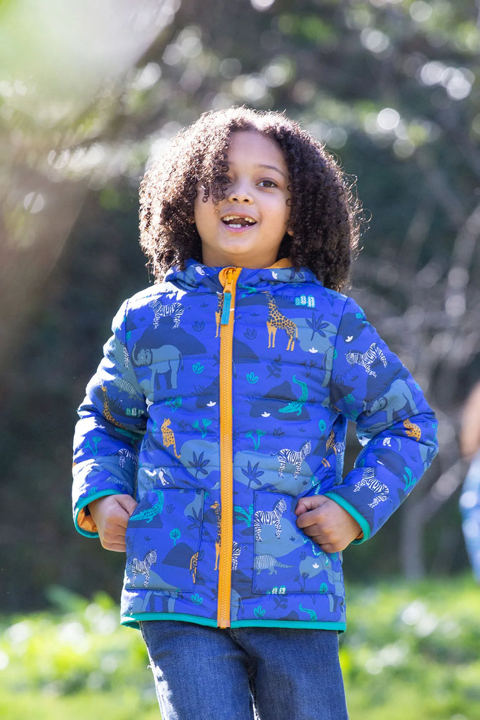 Frugi- Reversible Toasty Trail Jacket Safari Camo- Baby at the bank