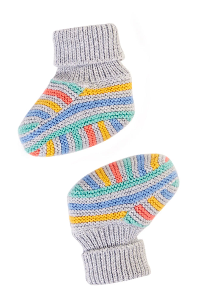 Frugi- Brar Knitted Booties Grey Marl Stripe- Baby at the bank