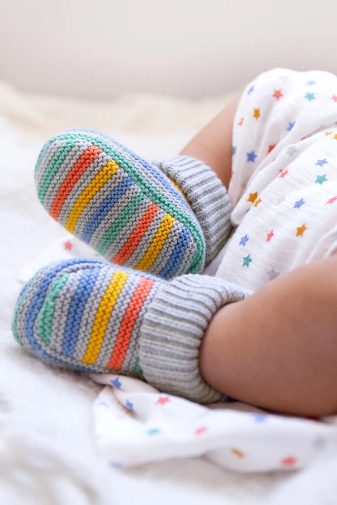 Frugi- Brar Knitted Booties Grey Marl Stripe- Baby at the bank