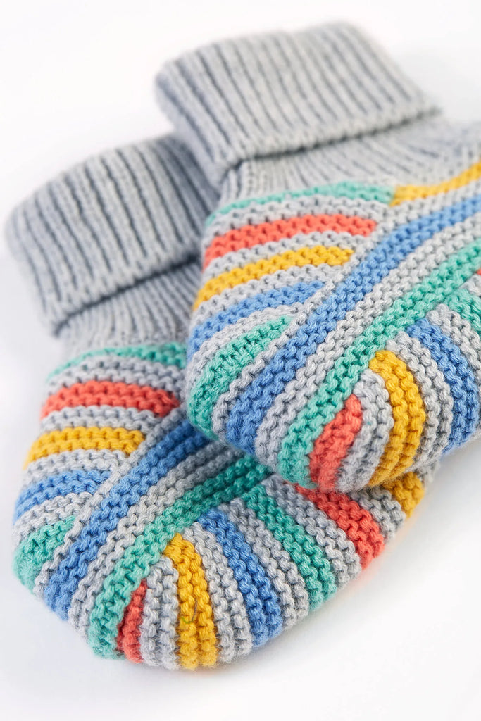 Frugi- Brar Knitted Booties Grey Marl Stripe- Baby at the bank