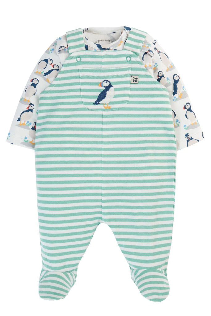 Frugi- Footed Dungaree Gift Set Puffin Pals- Baby at the bank