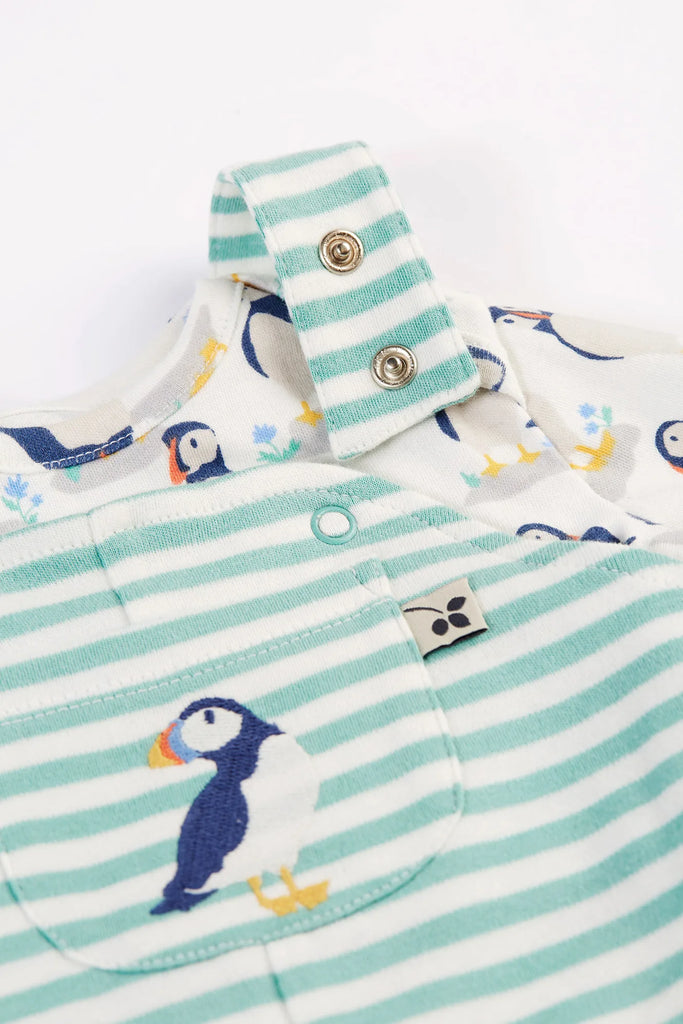 Frugi- Footed Dungaree Gift Set Puffin Pals- Baby at the bank