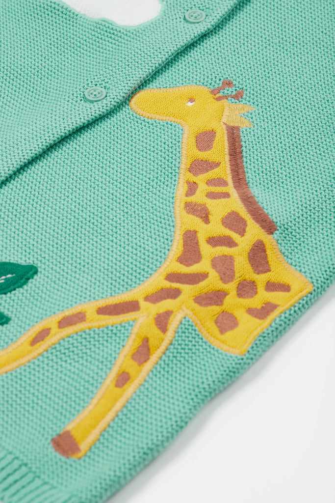 Frugi- Colby Cardigan Moss Giraffe- Baby at the bank