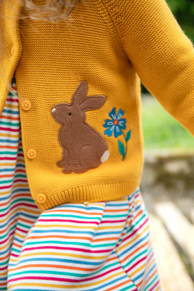 Frugi- Colby Cardigan Gold Autumn Friends- Baby at the bank