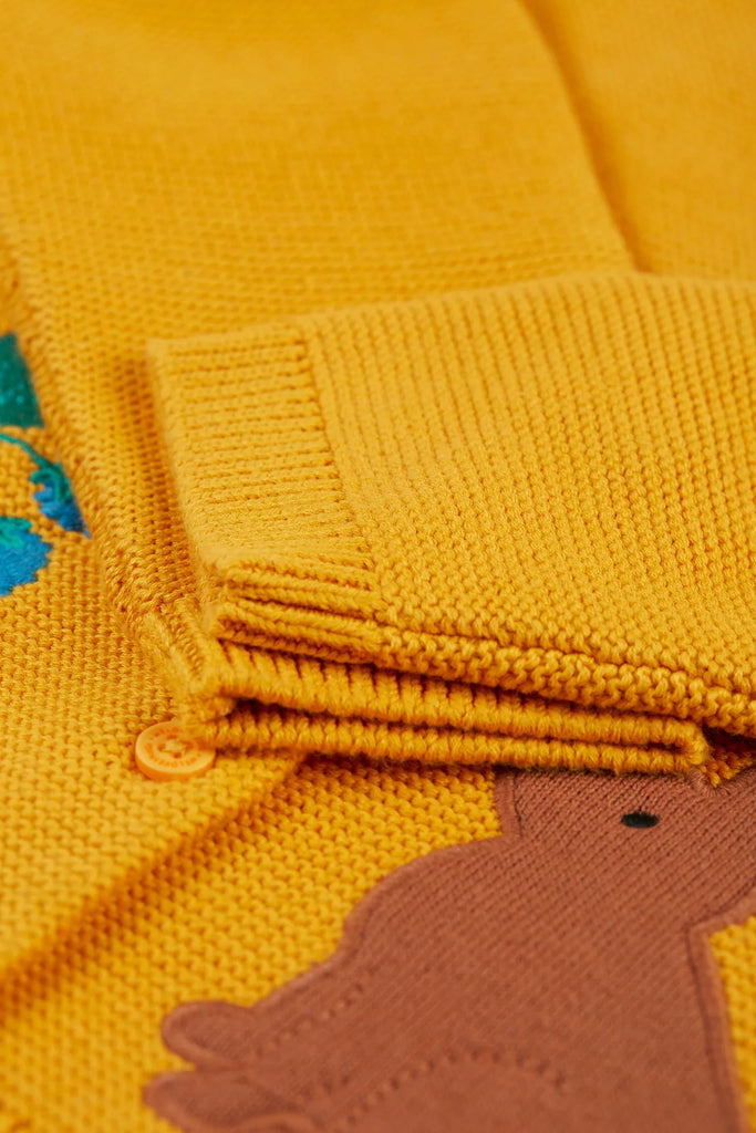 Frugi- Colby Cardigan Gold Autumn Friends- Baby at the bank