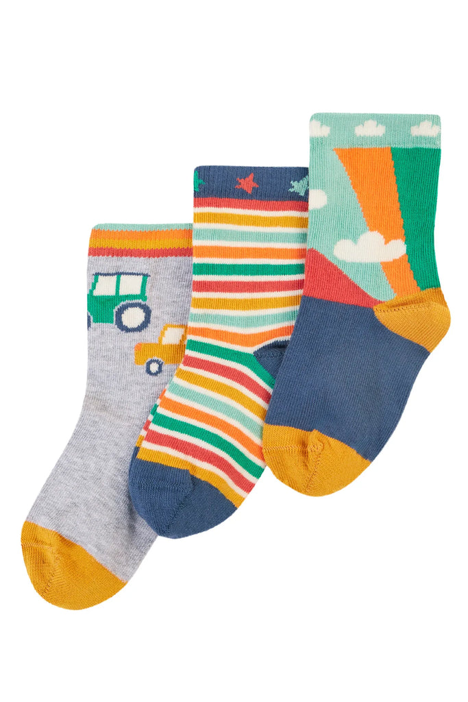 Frugi- Little Socks 3 Pack Cars Multipack- Baby at the bank