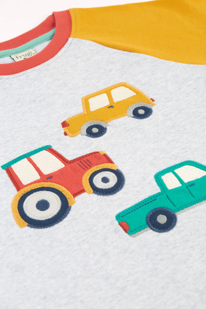 Frugi- Alfie Raglan Top Grey Marl Vehicles- Baby at the bank