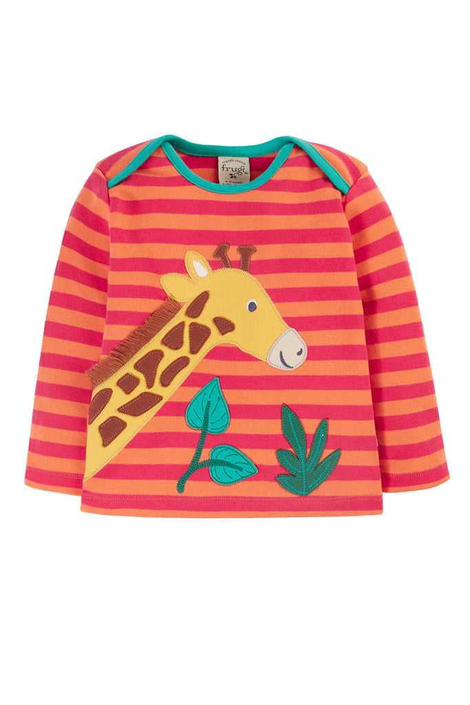 Frugi- Booby Applique Top Cantaloupe Stripes/ Giraffe- Baby at the bank