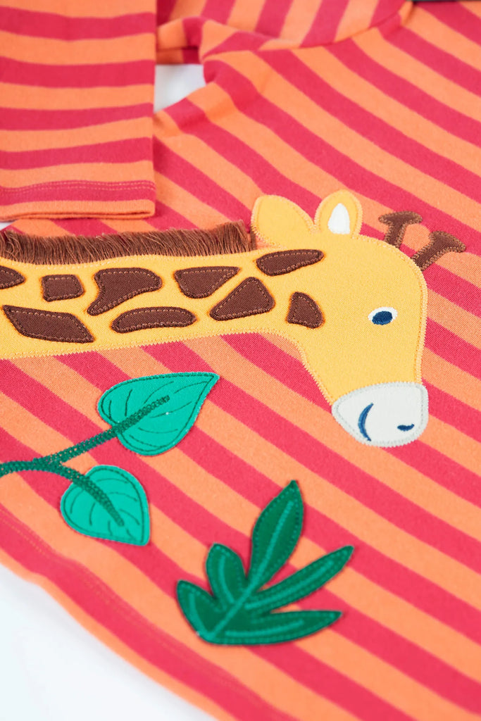 Frugi- Booby Applique Top Cantaloupe Stripes/ Giraffe- Baby at the bank