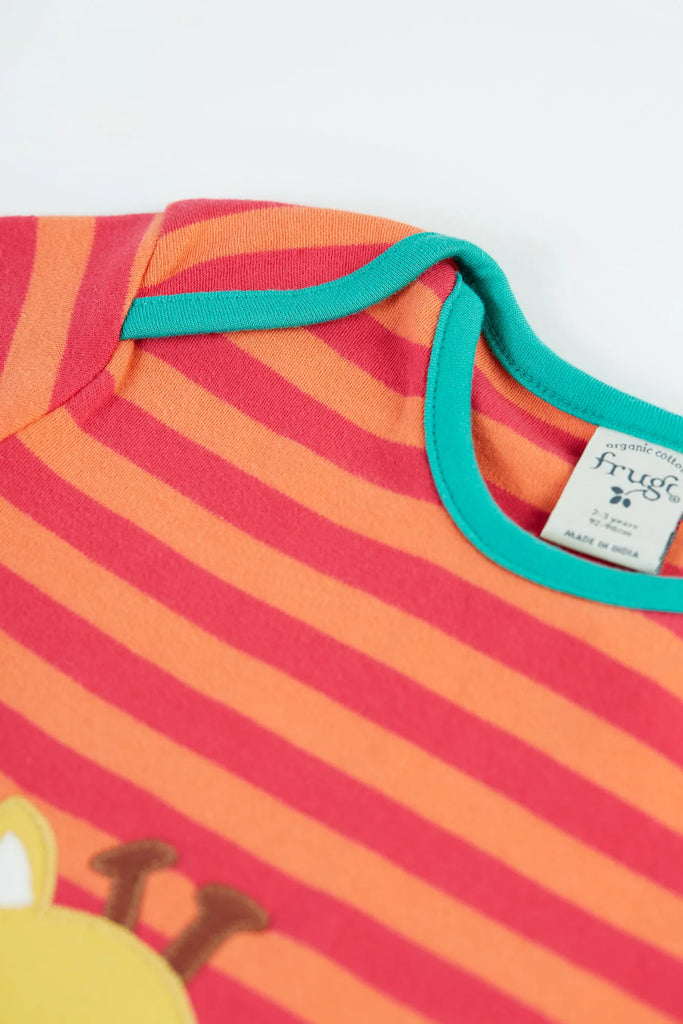 Frugi- Booby Applique Top Cantaloupe Stripes/ Giraffe- Baby at the bank