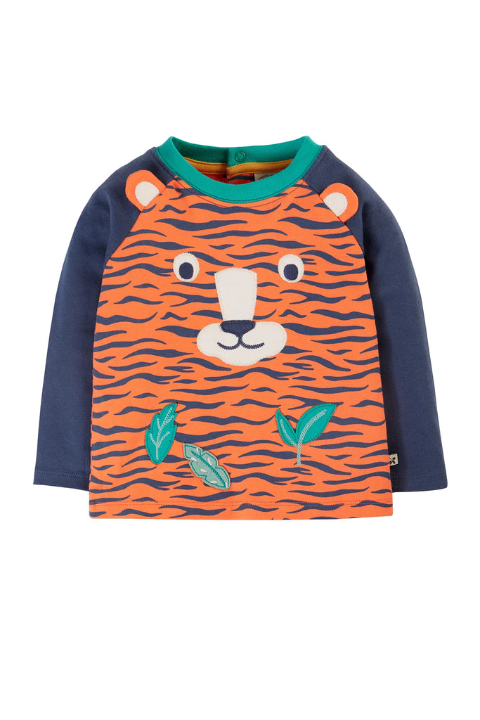 Frugi- Happy Raglan Top Tiger face- Baby at the bank