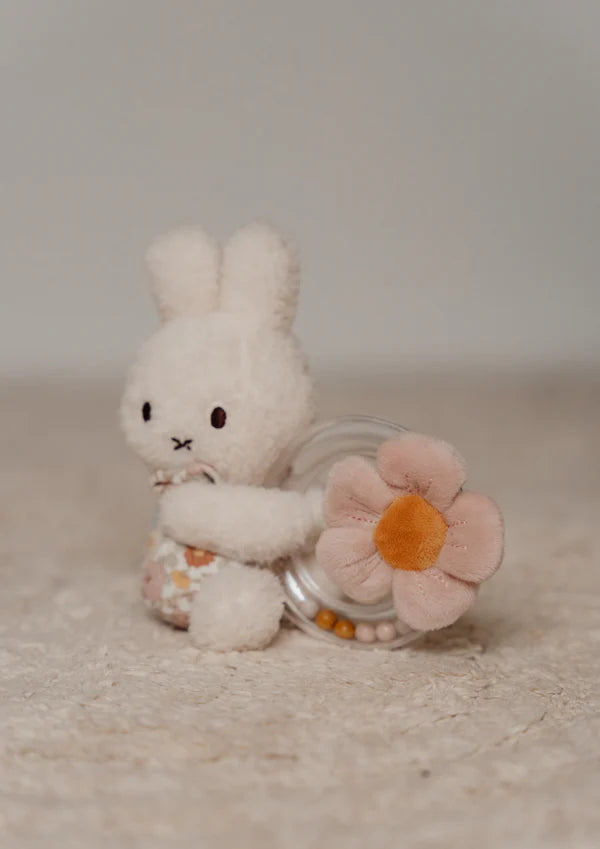 Little Dutch- Miffy Vintage Flowers Ring Rattle-Baby at the bank