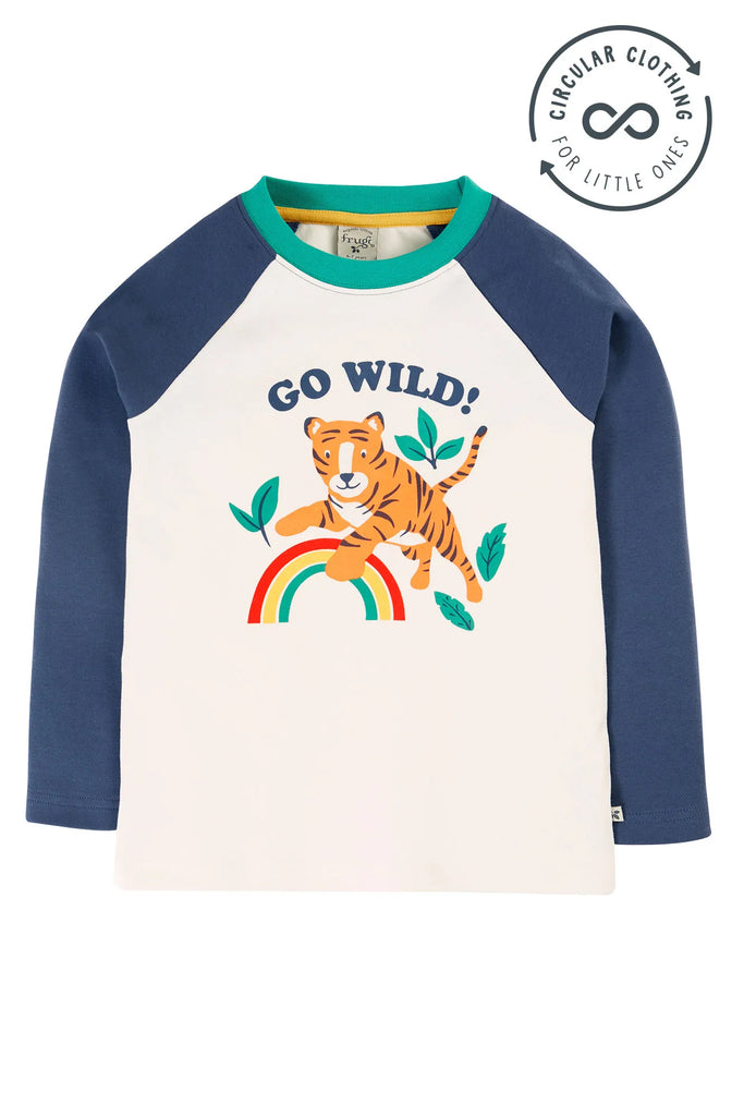 Frugi- Tamar Raglan Top Navy Blue/Go Wild- Baby at the bank