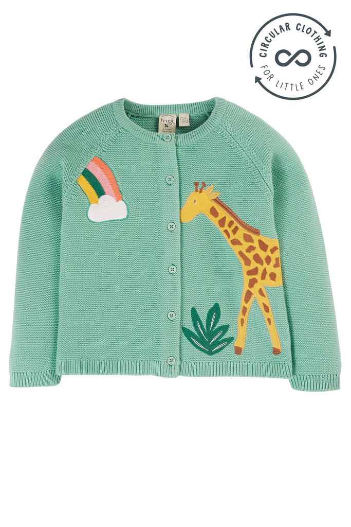 Frugi- Colby Cardigan Moss Giraffe- Baby at the bank