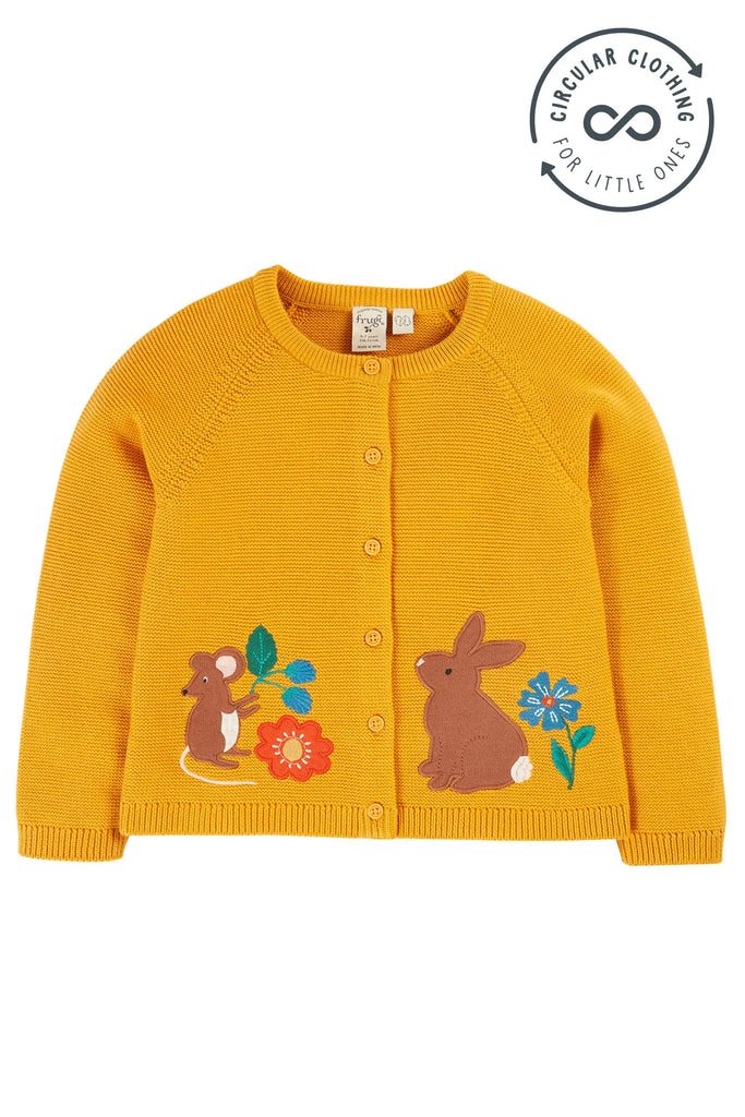 Frugi- Colby Cardigan Gold Autumn Friends- Baby at the bank