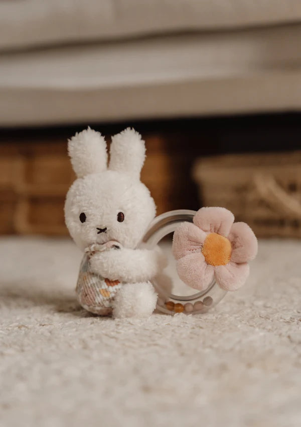 Little Dutch- Miffy Vintage Flowers Ring Rattle-Baby at the bank