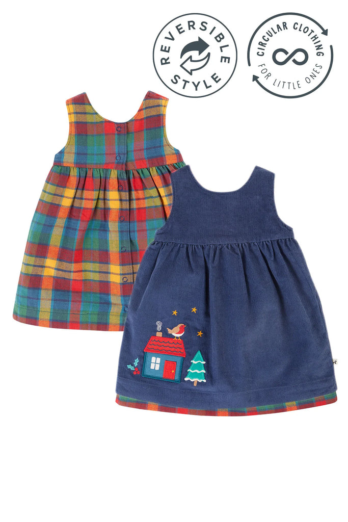 Frugi- Inara Reversible Dress Merry Rainbow Check- Baby at the bank