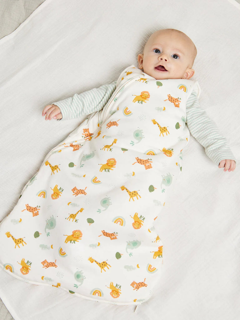 Minicuddles- Unisex Embroidered Safari Sleeping Bag- Baby at the bank