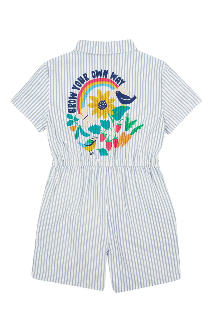 Frugi- Imogen Jumpsuit Ticking Stripe/Grow Your Own Way- Baby at the bank